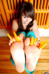 Teen Ariel tasting fruits while gets nude in her room-13